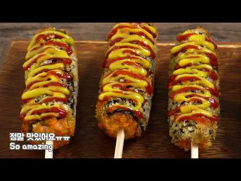 김치볶음밥 김밥 튀김과 스팸 치즈 김밥 튀김